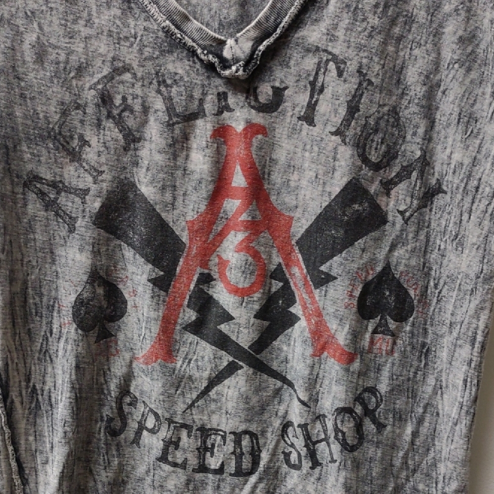 Affliction Gray and Red Short Sleeve Tee